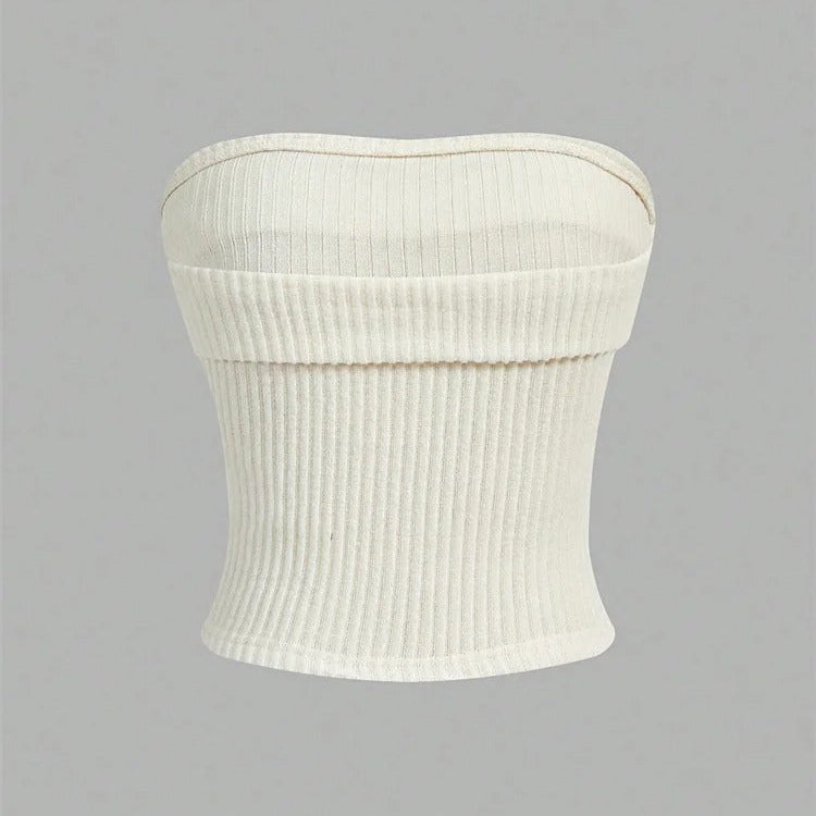 Dame bandeau rib effen slim fit cropped top, ribbet tekstur, kort og grunge-stil, afslører skuldrene.