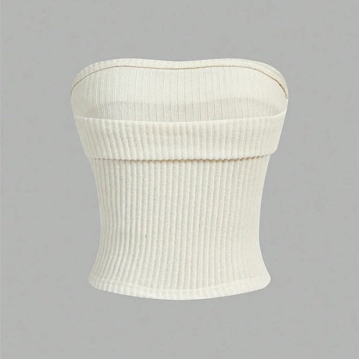 Dame bandeau rib effen slim fit cropped top, ribbet tekstur, kort og grunge-stil, afslører skuldrene.