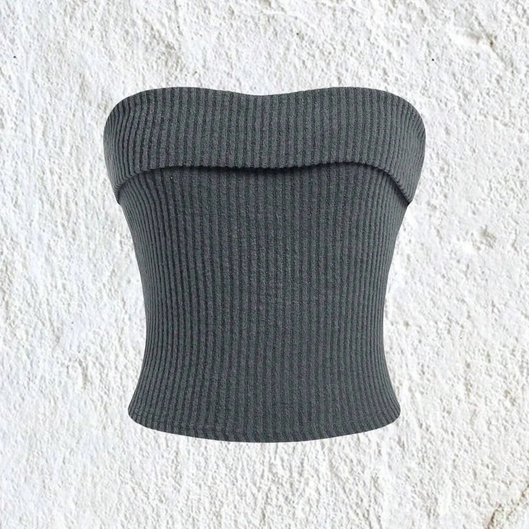 Dame bandeau rib effen slim fit cropped top, ribbet tekstur, kort og grunge-stil, afslører skuldrene.