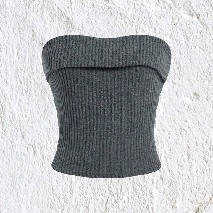Dame bandeau rib effen slim fit cropped top, ribbet tekstur, kort og grunge-stil, afslører skuldrene.