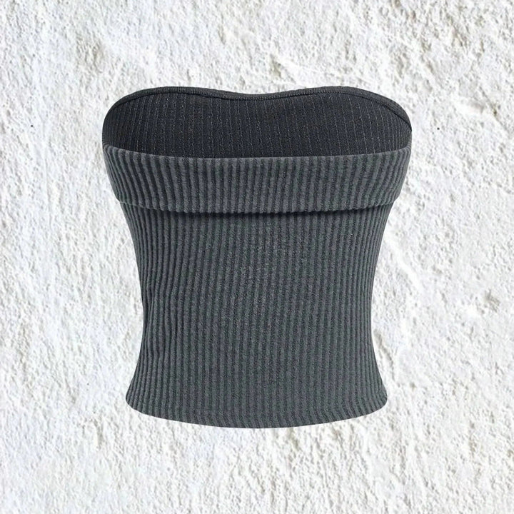 Dame bandeau rib effen slim fit cropped top, ribbet tekstur, kort og grunge-stil, afslører skuldrene.