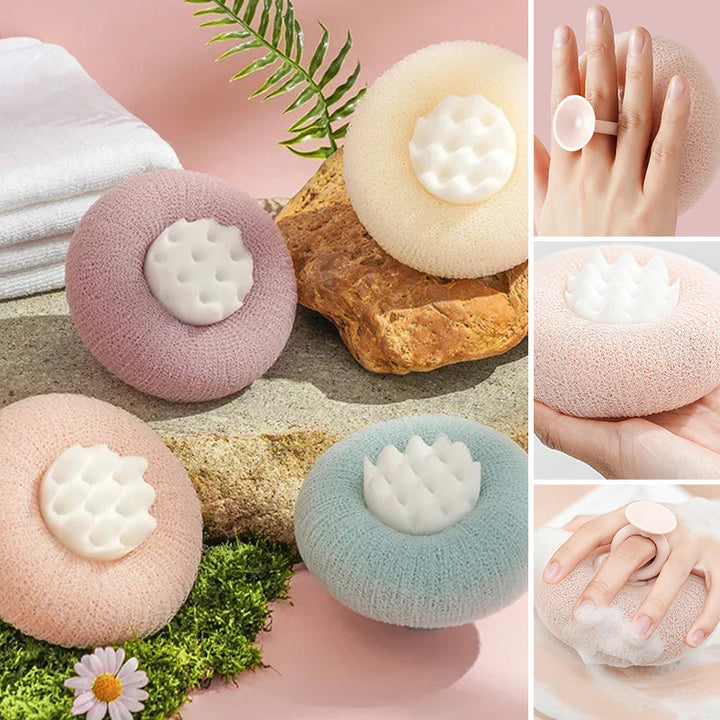 Blød silikone badesvamp til alle hudtyper, pink, massagepartikler, luksuriøs skumning, hudvenlig