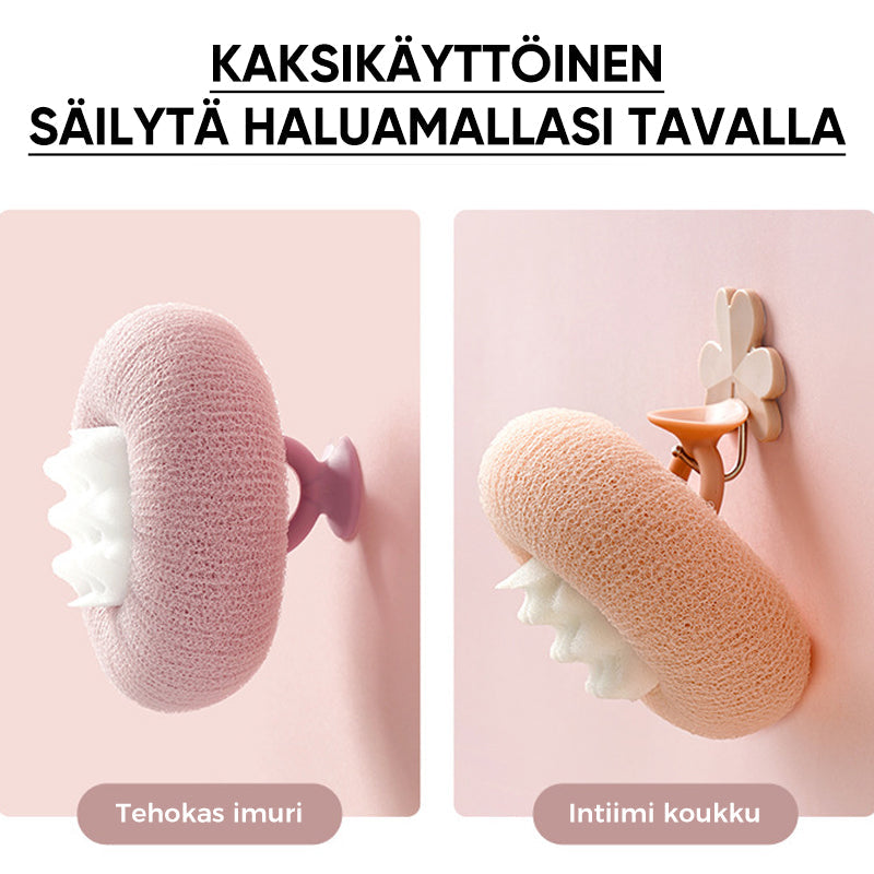 Blød silikone badesvamp til alle hudtyper, pink, massagepartikler, luksuriøs skumning, hudvenlig