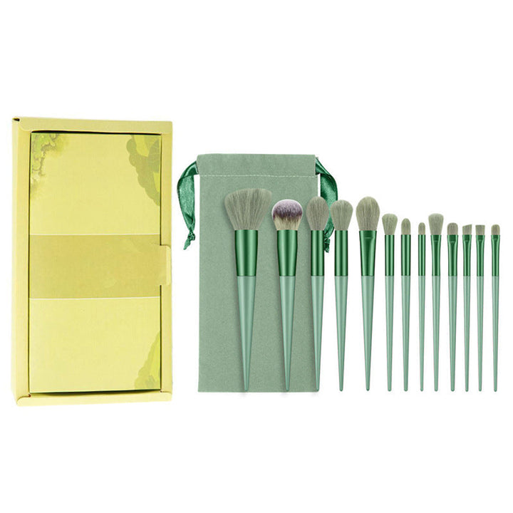 Bløde 13 stk make-up pensler til kvinder, grøn/gul, elegant design og blød finish, skønhedsrutine