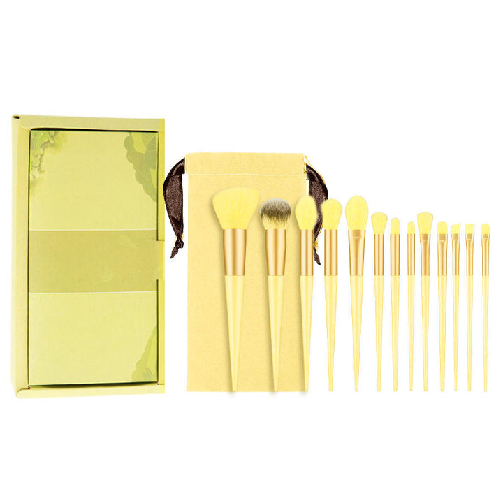 Bløde 13 stk make-up pensler til kvinder, grøn/gul, elegant design og blød finish, skønhedsrutine