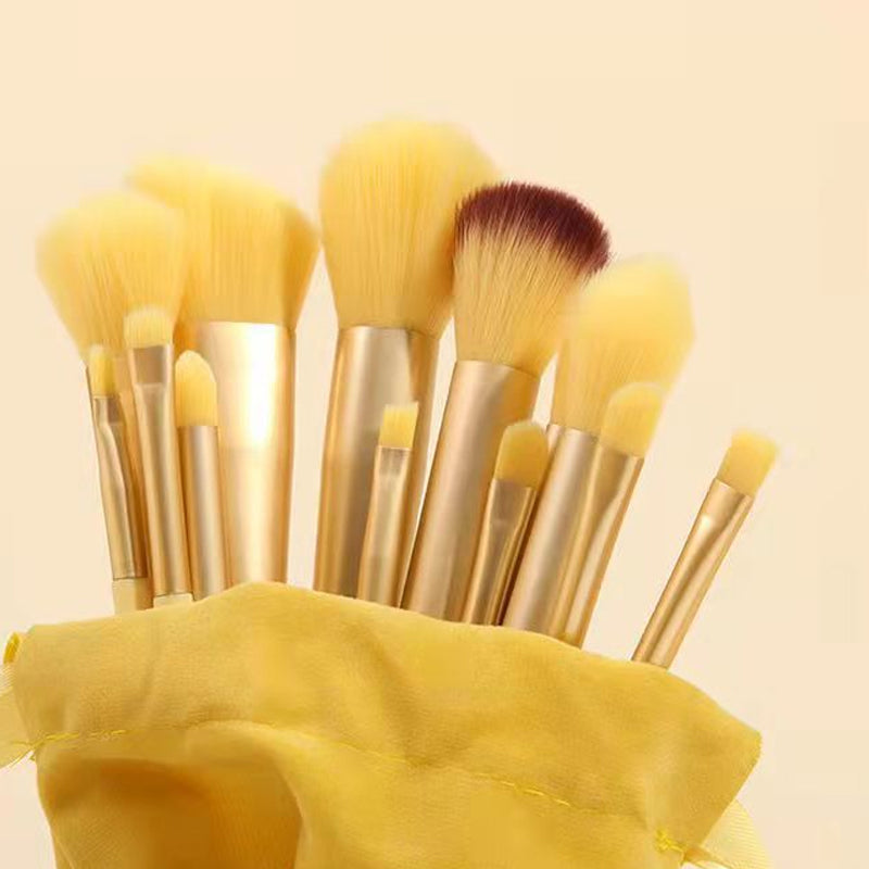 Bløde 13 stk make-up pensler til kvinder, grøn/gul, elegant design og blød finish, skønhedsrutine
