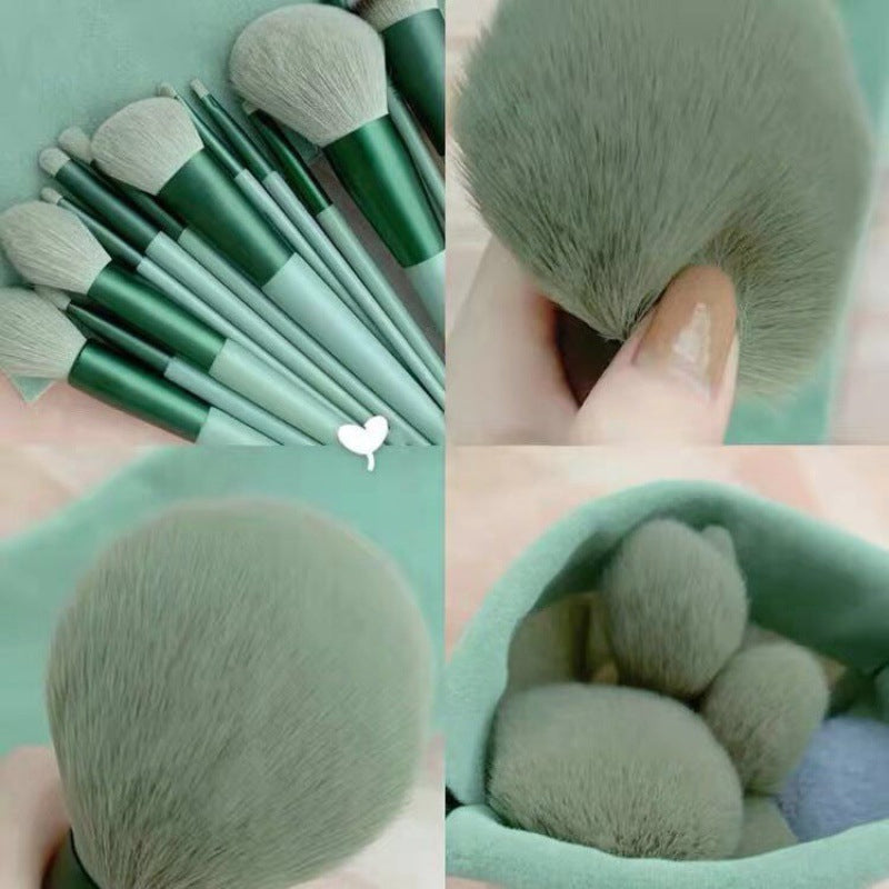 Bløde 13 stk make-up pensler til kvinder, grøn/gul, elegant design og blød finish, skønhedsrutine