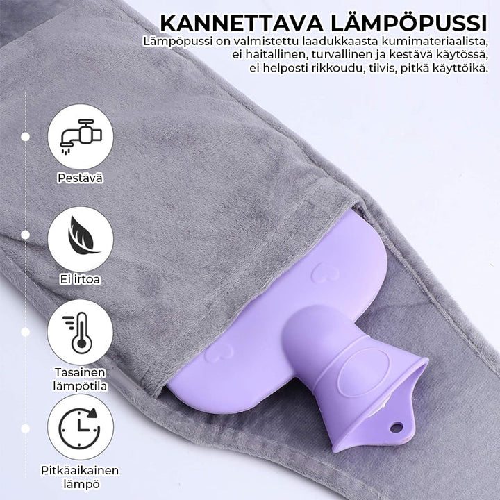 Polstret varmeflaske, minimalistisk design, rød stofbetræk, til mænd og kvinder, hjemmehygge