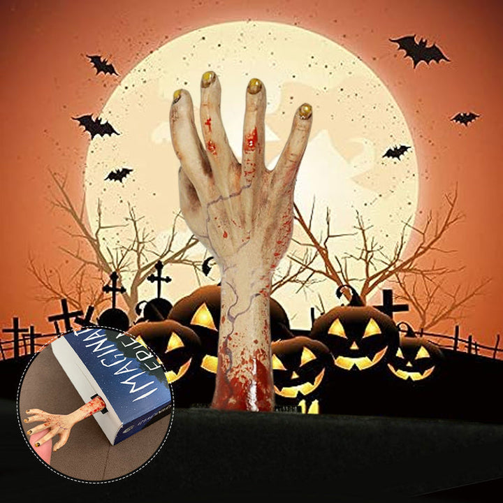 Skræmmende Halloween hånddekoration af harpiks og træ, spøgelsesagtig figur tilføjer et uhyggeligt touch til bogreolen eller bordet.