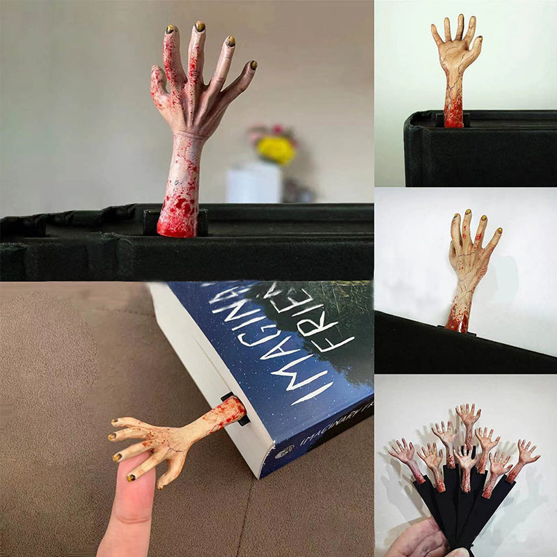 Skræmmende Halloween hånddekoration af harpiks og træ, spøgelsesagtig figur tilføjer et uhyggeligt touch til bogreolen eller bordet.