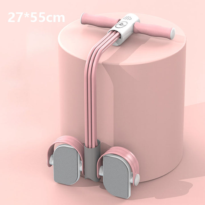 Pink dame træningspedal med modstandsbånd, kompakt og alsidigt design, effektiv til hjemmetræning.
