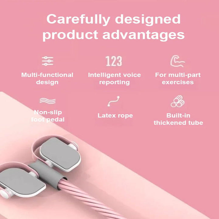Pink dame træningspedal med modstandsbånd, kompakt og alsidigt design, effektiv til hjemmetræning.