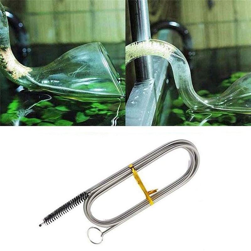Lang og fleksibel køleskabsafløbsrenser med sort fleksibel arm og rustfri stål og nylonbørste.