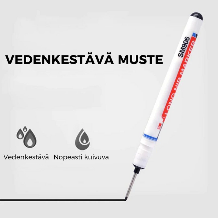 Pitkäkärkinen vedenkestävä monitoimitussi, ammattilaisille, tarkkaan merkintään vaikeissa paikoissa, punainen kärki.