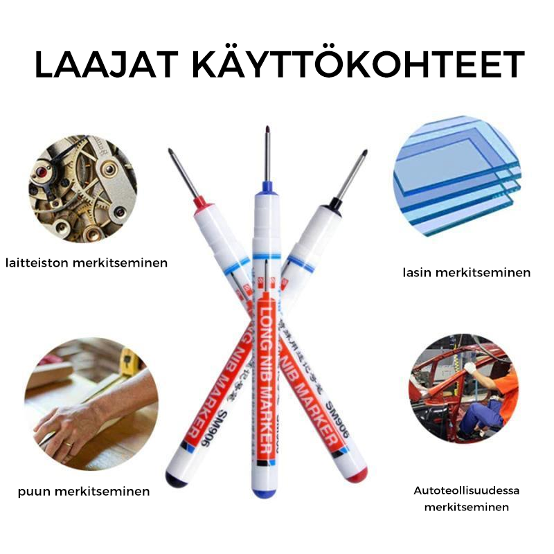 Pitkäkärkinen vedenkestävä monitoimitussi, ammattilaisille, tarkkaan merkintään vaikeissa paikoissa, punainen kärki.