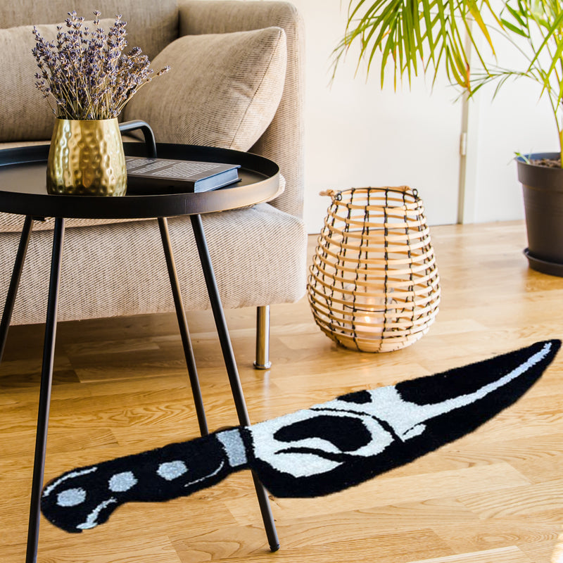 Pande og kniv måtte, knivformet, gyser-tema, dekorativ, blød falsk kashmir, boligindretningsmåtte.