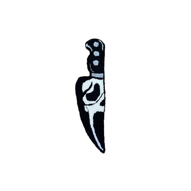 Pande og kniv måtte, knivformet, gyser-tema, dekorativ, blød falsk kashmir, boligindretningsmåtte.