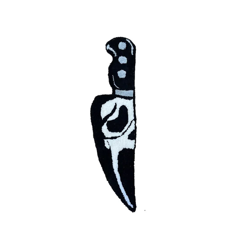 Pande og kniv måtte, knivformet, gyser-tema, dekorativ, blød falsk kashmir, boligindretningsmåtte.