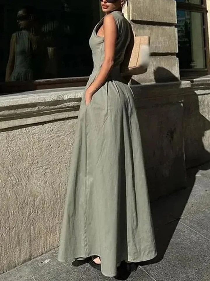 Dame plisseret bodycon midi kjole med lynlås, kropsnær, midi-længde, feminin nuance, stilfuld lynlås foran
