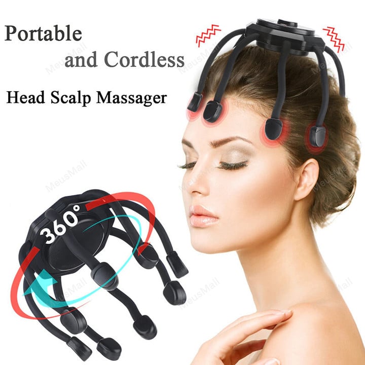 Multifunktionel hovedbundsmassager til afslapning, bærbar, blå, tilbyder 360 graders massage til stresslindring.