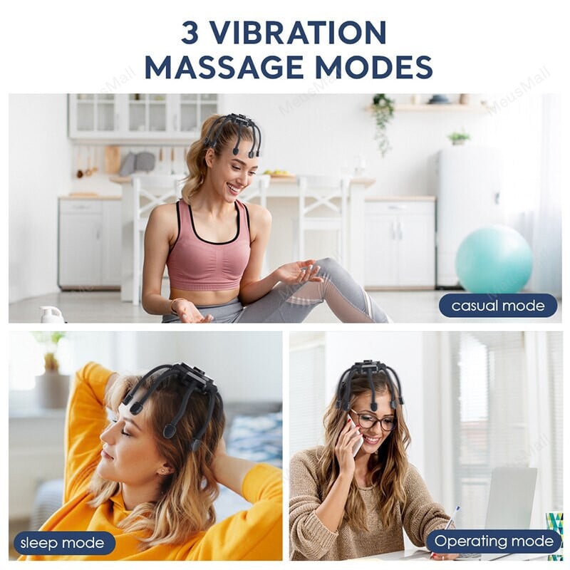 Multifunktionel hovedbundsmassager til afslapning, bærbar, blå, tilbyder 360 graders massage til stresslindring.