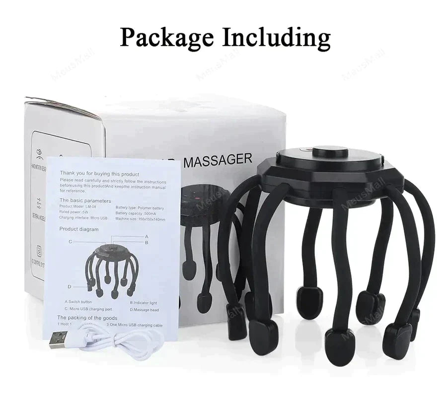 Multifunktionel hovedbundsmassager til afslapning, bærbar, blå, tilbyder 360 graders massage til stresslindring.