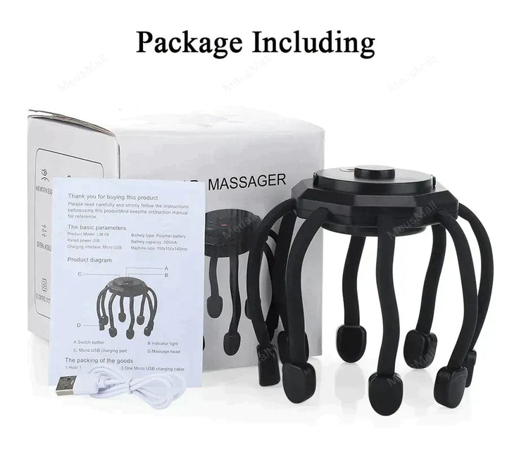 Multifunktionel hovedbundsmassager til afslapning, bærbar, blå, tilbyder 360 graders massage til stresslindring.