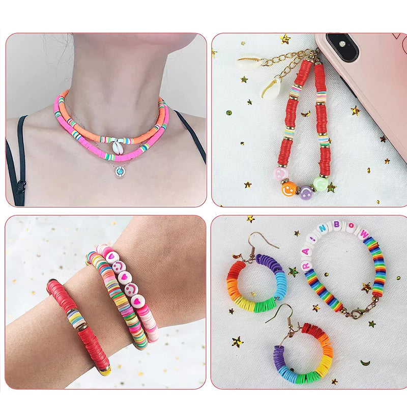 DIY smykkefremstillingssæt med polymerlerperler, farverige perler, bogstaver og charms, håndarbejdssæt til voksne og børn.