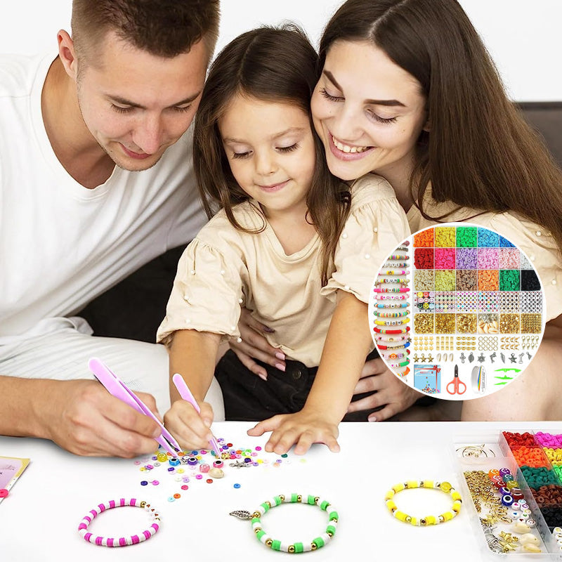 DIY smykkefremstillingssæt med polymerlerperler, farverige perler, bogstaver og charms, håndarbejdssæt til voksne og børn.
