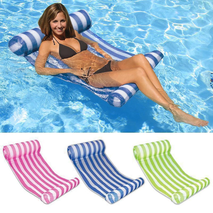 Oppustelig vandlig hængekøje i vandet, ergonomisk design, hoved og fødder flydende, perfekt til pool og strand.