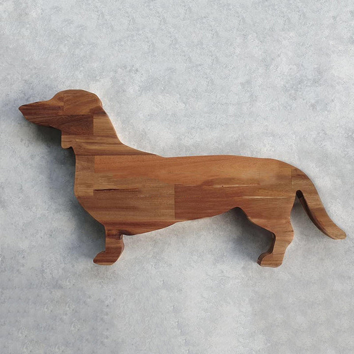 Dekorativ Træ Bassethund Snacktallerken, hundiformet, fyrretræ, stilfuldt design, perfekt til oste og vin aftener.