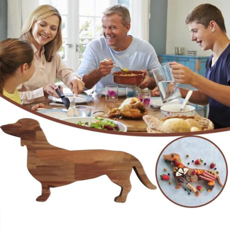 Dekorativ Træ Bassethund Snacktallerken, hundiformet, fyrretræ, stilfuldt design, perfekt til oste og vin aftener.
