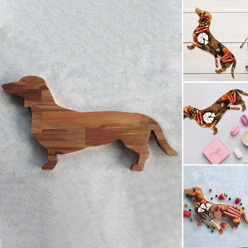 Dekorativ Træ Bassethund Snacktallerken, hundiformet, fyrretræ, stilfuldt design, perfekt til oste og vin aftener.