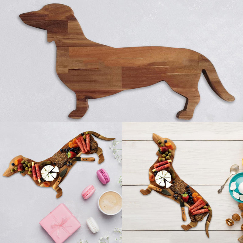 Dekorativ Træ Bassethund Snacktallerken, hundiformet, fyrretræ, stilfuldt design, perfekt til oste og vin aftener.