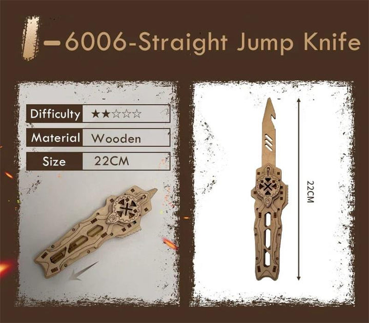 Træ militærkniv legesæt, præcist designet, laserskårne trækomponenter, stilfuldt og sikkert.