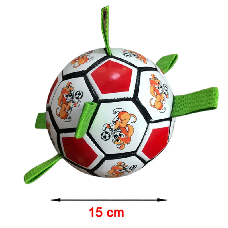 Rødt og hvidt PVC hundefodboldlegetøj i haven, interaktivt og nemt at bruge, 15 cm i diameter