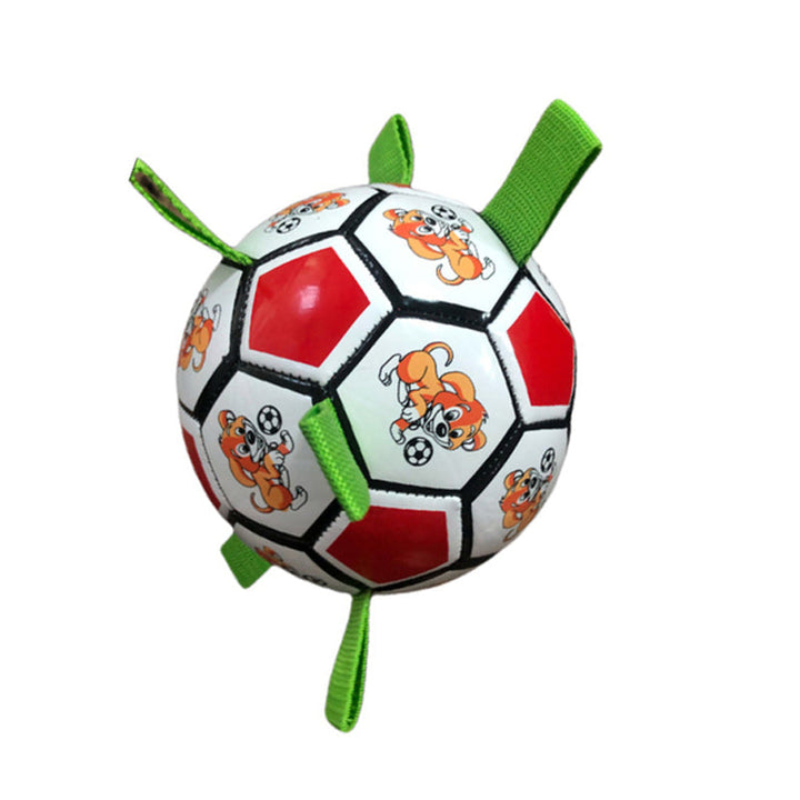 Rødt og hvidt PVC hundefodboldlegetøj i haven, interaktivt og nemt at bruge, 15 cm i diameter