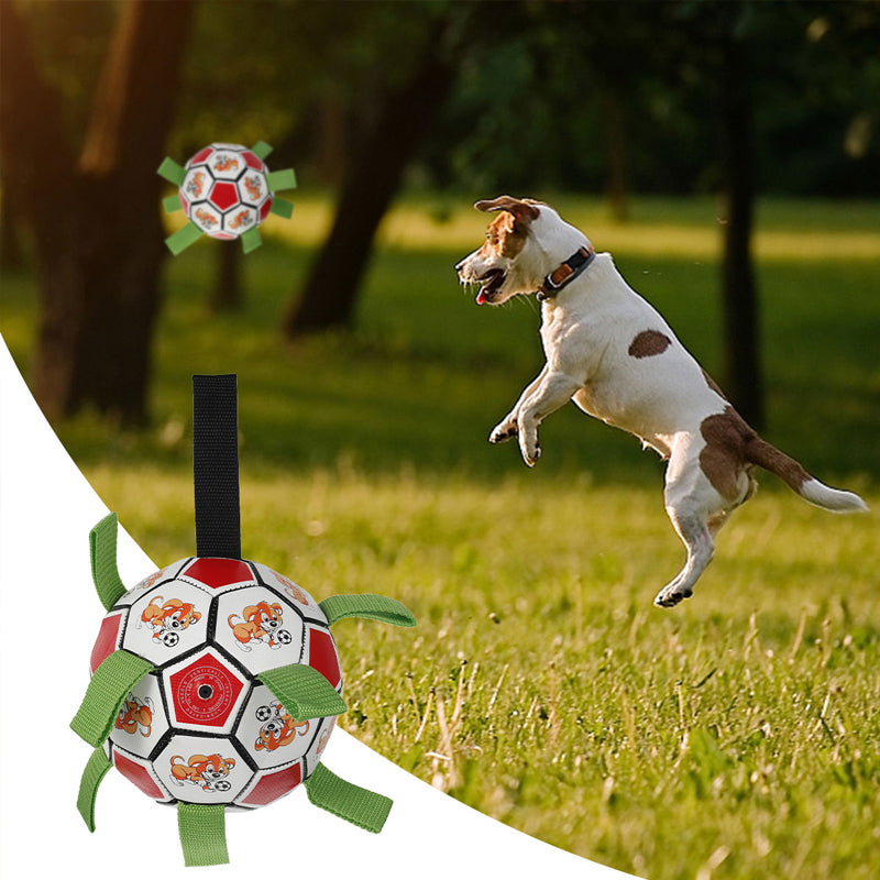 Rødt og hvidt PVC hundefodboldlegetøj i haven, interaktivt og nemt at bruge, 15 cm i diameter