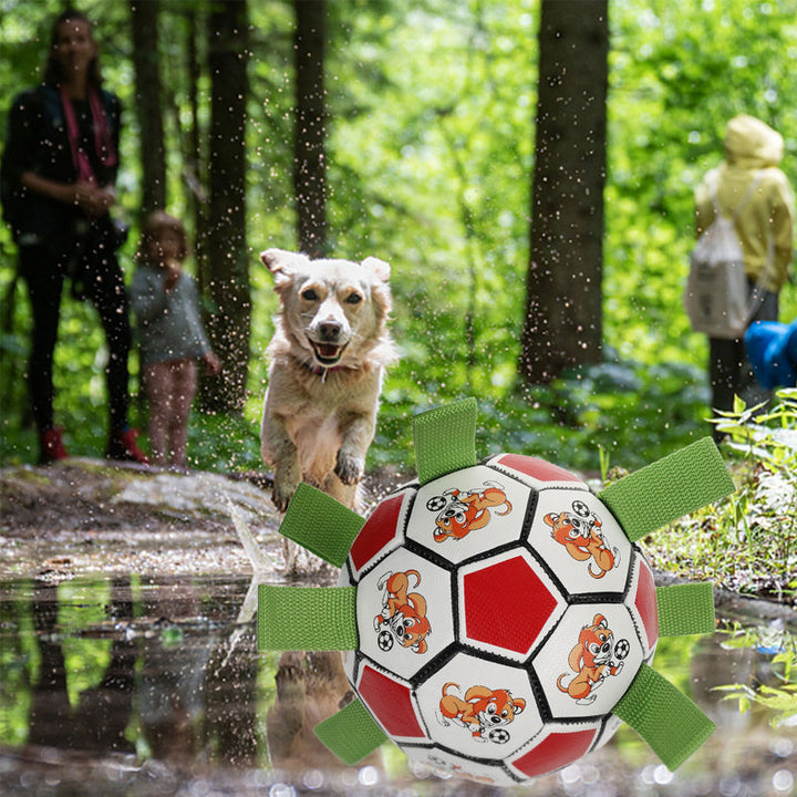 Rødt og hvidt PVC hundefodboldlegetøj i haven, interaktivt og nemt at bruge, 15 cm i diameter