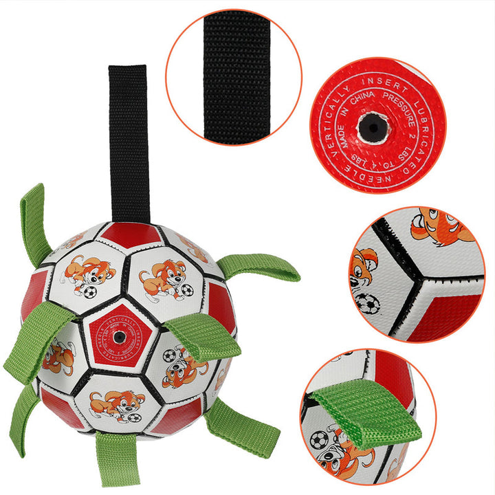 Rødt og hvidt PVC hundefodboldlegetøj i haven, interaktivt og nemt at bruge, 15 cm i diameter
