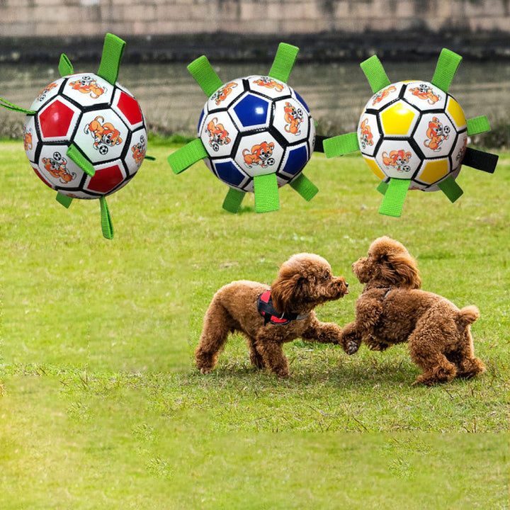 Rødt og hvidt PVC hundefodboldlegetøj i haven, interaktivt og nemt at bruge, 15 cm i diameter