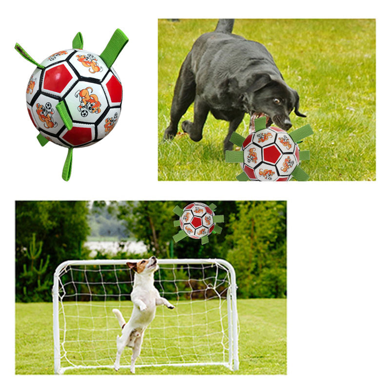 Rødt og hvidt PVC hundefodboldlegetøj i haven, interaktivt og nemt at bruge, 15 cm i diameter