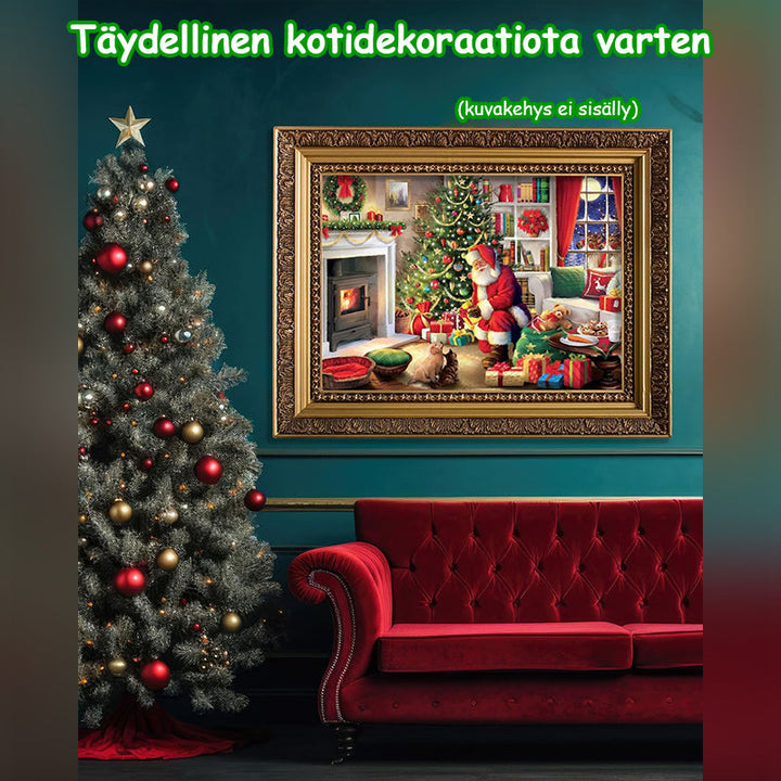 Rød Joulupulma Gætteboks med billeder af julemand, grantræ og gaver, perfekt som julegave til venner.