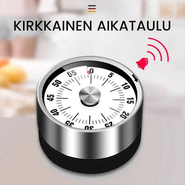 Rødt vintage-køkkenur i rustfrit stål med magnetisk fastgørelse, tydelig urskive, til metaloverflader.