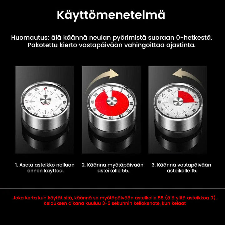 Rødt vintage-køkkenur i rustfrit stål med magnetisk fastgørelse, tydelig urskive, til metaloverflader.