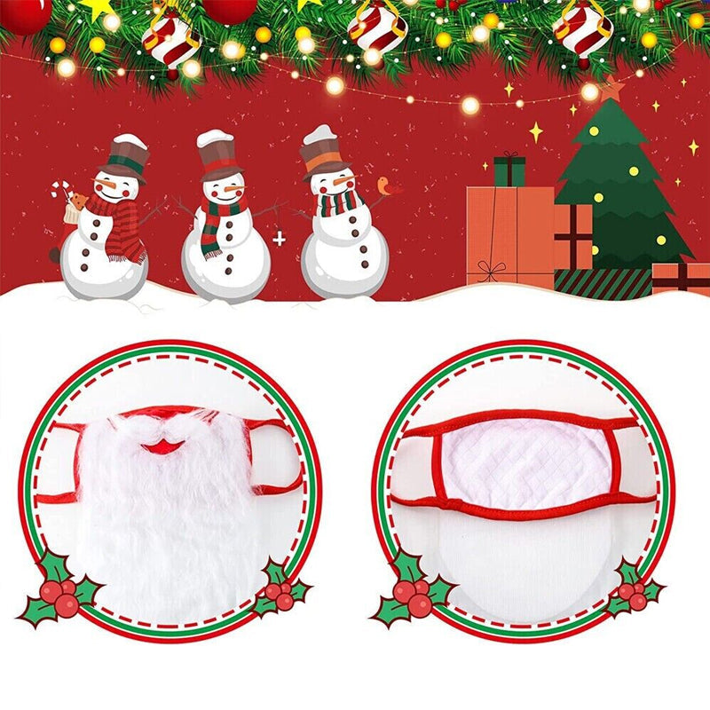 Rød og hvid Julemandens ansigtsmaske til voksne, med dekorativt pjuskede skæg, komfortable justerbare ørestropper, jule-tilbehør.