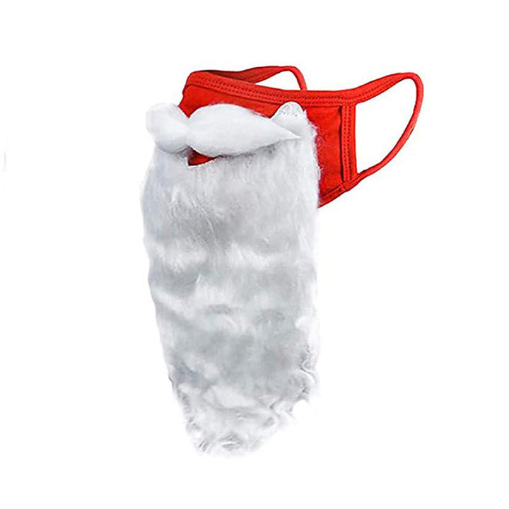 Rød og hvid Julemandens ansigtsmaske til voksne, med dekorativt pjuskede skæg, komfortable justerbare ørestropper, jule-tilbehør.