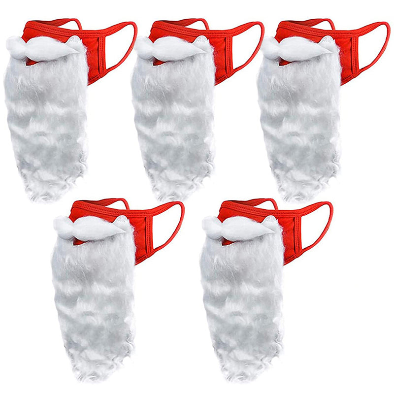 Rød og hvid Julemandens ansigtsmaske til voksne, med dekorativt pjuskede skæg, komfortable justerbare ørestropper, jule-tilbehør.