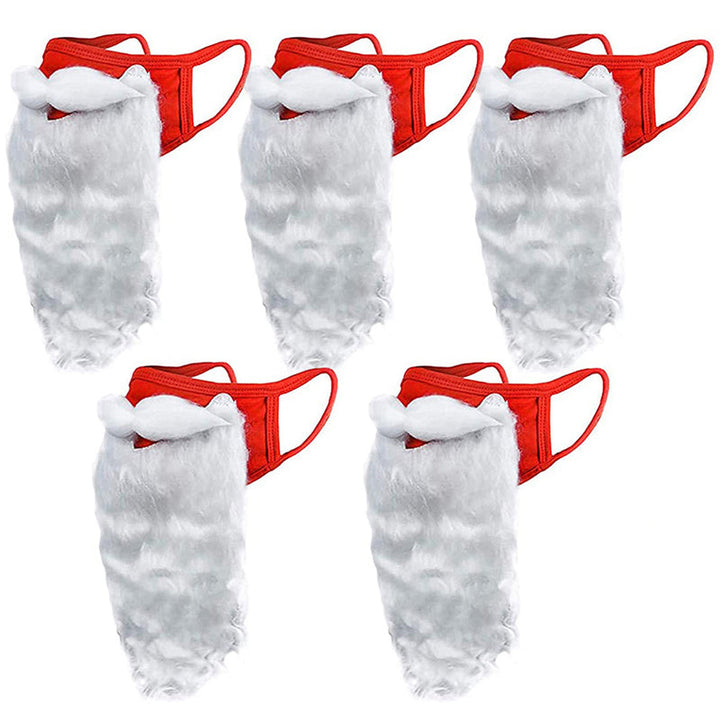 Rød og hvid Julemandens ansigtsmaske til voksne, med dekorativt pjuskede skæg, komfortable justerbare ørestropper, jule-tilbehør.