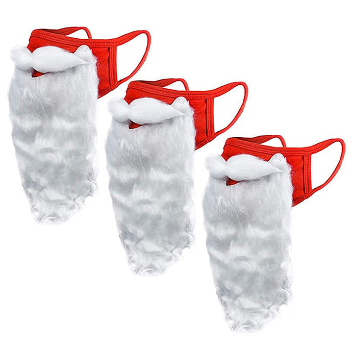 Rød og hvid Julemandens ansigtsmaske til voksne, med dekorativt pjuskede skæg, komfortable justerbare ørestropper, jule-tilbehør.